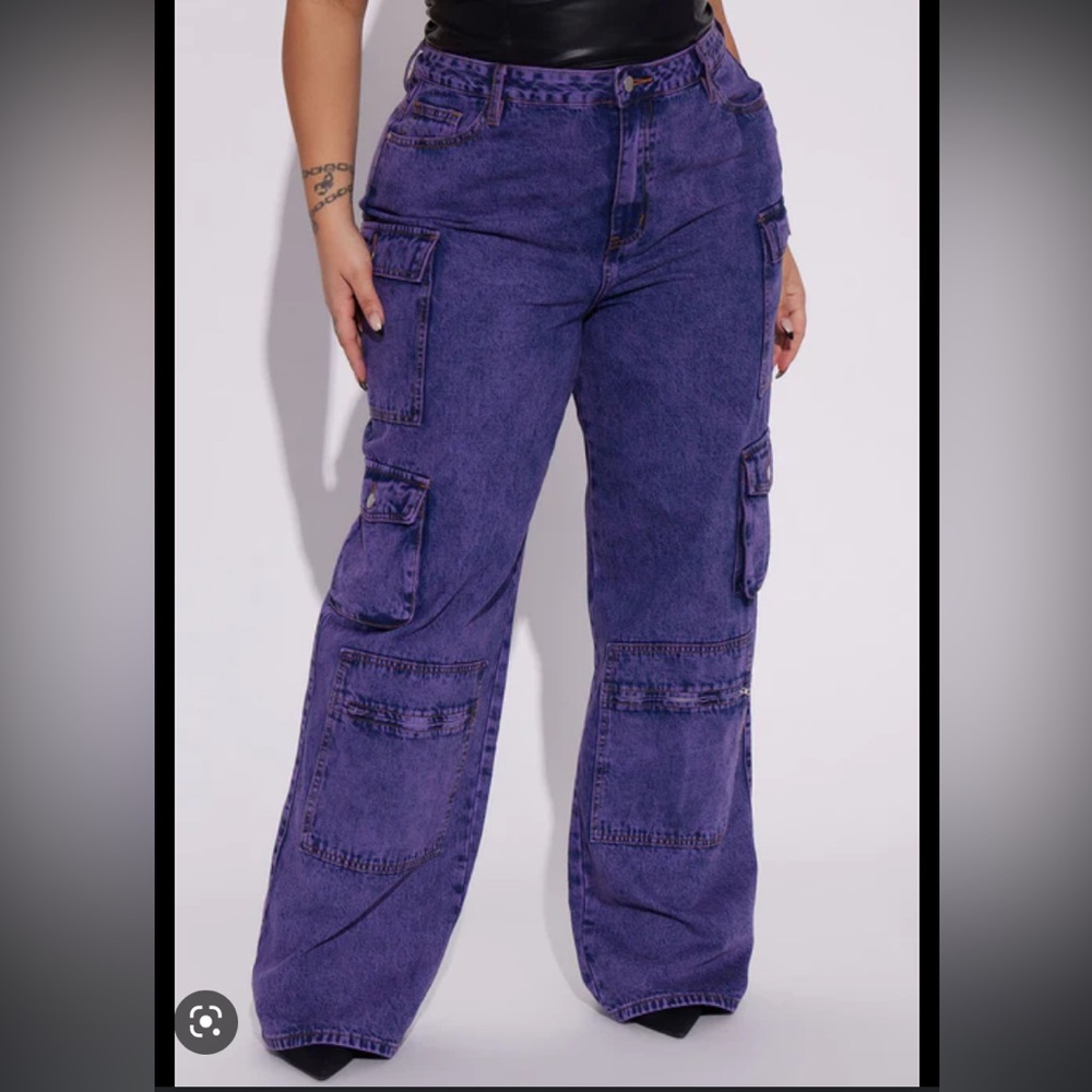 NWT Fashion nova Mad For You Cargo Jeans in Purple Sz 16